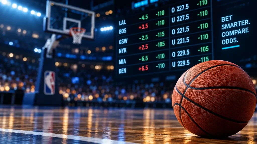 Basketball betting odds comparison showing spreads, moneylines and totals
