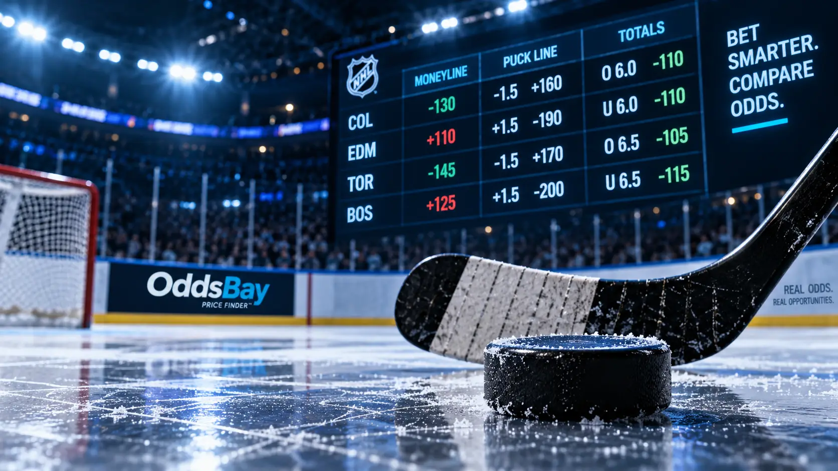 Comparación de cuotas de hockey con moneylines, líneas de puck y totales