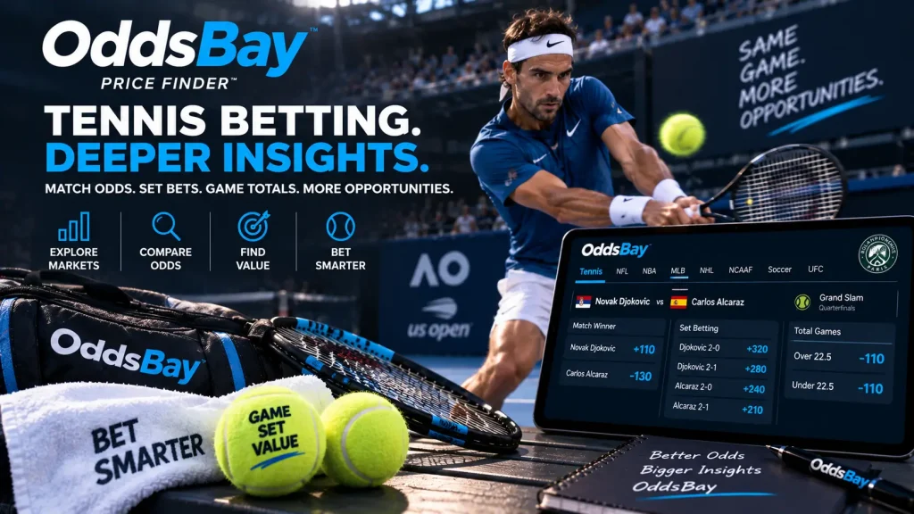 Tennis betting odds for match winner, set betting and total games markets on OddsBay