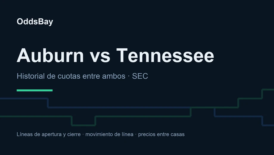 Encabezado de OddsBay para la guía de apuestas de Auburn vs Tennessee: historial de cuotas entre ambos, SEC
